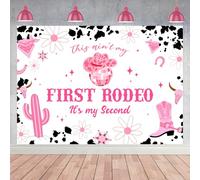 Wonmelody 7 * 5ft Disco Cowgirl Party Decor Backdrop This Ain't My First Rodeo It's My Second Decor Cowgirl 2nd Birthday Decor Space Cowgirl Disco Ball Boots Daisy Backdrop for Wild West 2nd Birthday