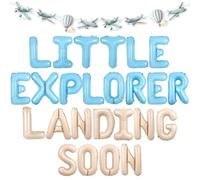 Wonmelody Airplane Baby Shower Decor Little Explorer Landing Soon Baby Shower Decor Balloon Banner Blue Airplane Garlands Adventure Awaits Newborn Supplies for Boy Vintage Travel Newborn Party