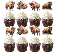 Wonmelody Bison Party Decor Bison Cupcake Topper Wild Animal Birthday Party Supply Western Farm Animal Cake Topper for Baby Shower Western Farm Animals 1st 2nd 3rd Birthday
