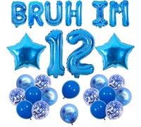 Wonmelody Blue Bruh I'm 12 Party Decorations Bruh It's My 12th Birthday Decorations I'm 12 Balloon Banner Star Balloon Happy 12th Birthday Decor Funny Bday Supplies