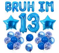 Wonmelody Blue Bruh It's My 13th Birthday Decor Bruh I'm 13 Party Decorations Bro I'm 13 Balloon Banner Star Balloon Happy 13th Birthday Decor Funny Thirteen Party Supplies for Thirteen Blue Bday
