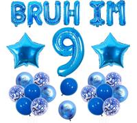 Wonmelody Blue Bruh It's My 9th Birthday Decorations Bruh I'm 9 Party Decorations I'm 9 Balloon Banner Star Balloon Happy Birthday Decor Funny 9th Bday Supplies