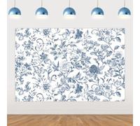 Wonmelody Blue Chinoiserie Party Decorations 5 * 3 ft Blue Chinoiserie Backdrop Blue Floral Safari Birthday Baby Shower Backdrop Decor for Floral Blue Chinoiserie Birthday Wedding Bridal Shower