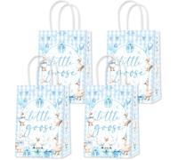 Wonmelody Blue Little Goose Party Favors 16Pcs Little Goose Treat Bags Party Favors Geese Gingham Paper Treat Bags One Silly Geese Birthday Decor Farm Animals Birthday Baby Shower Supplies for Boy