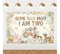 Wonmelody Boho Farm 2nd Birthday Decorations Oink Baa Moo I Am Two Backdrop Moo Im Two Farm Theme Second Birthday Party Photo Background for Toddler Celebration