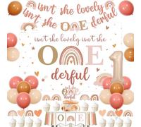 Wonmelody Boho Rainbow 1st Birthday Decorations Isn't She Lovely Isn't She Onederful Backdrop Banner Retro Bohemian Banner Rainbow Cupcake Toppers Boho One Highchair-Banner Bohemian 1st