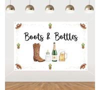 Wonmelody Boots and Bottles Baby Shower Backdrop for Western Party Decor 5x3ft Vinyl Cowboy Boots Banner with Grommets & Ribbon Rustic Country Bubbles and Brews Photo Background for Parents-to-Be
