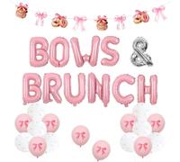 Wonmelody Bows and Brunch Baby Shower Decoration Bows and Brunch Balloon Banner Pink White Bow Garland Balloons Breakfast Food Baby Shower Decor Delicate Bow Dessert Supplies for Newborn Party