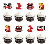 Wonmelody Boxing 1st Birthday Cake Decor 36Pcs Round One Cupcake Toppers Boxing Gloves Cupcake Toppers Boxer Gym Theme Table Decor Fight Sports Wrestling Party Supplies for 1st Boxer Match Birthday
