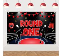 Wonmelody Boxing Theme 1st Birthday Decorations 5 * 3ft Round 1 Backdrop Banner Black Red Boxing Party Hanging Decor Fight Sports Wrestling Party Supplies for 1st Boxer Match Birthday