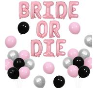 Wonmelody Bride or Die Bachelorette Party Decorations Pink Bride or Die Balloon Banner Gothic Bridal Shower Decor Champagne and I Do Diamond Ring Foil Balloon for Birthday Goth Engagement Wedding