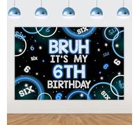 Wonmelody Bruh It’s My 6th Birthday Decor 4.92*3.28ft Bruh It’s My 6th Birthday Backdrop Banner Blue Black 6th Birthday Decors for Boy Happy 6th Birthday Party Supplies Six Years Old Photo Booth Props