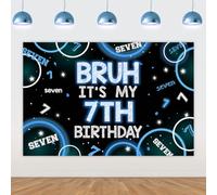 Wonmelody Bruh It’s My 7th Birthday Decor 4.92*3.28ft Bruh It’s My 7th Birthday Backdrop Banner Blue Black 7th Birthday Decor for Boy Happy 7th Birthday Party Supplies Seven Years Old Photo Booth Prop