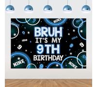 Wonmelody Bruh It’s My 9th Birthday Decor 4.92*3.28ft Bruh It’s My 9th Birthday Backdrop Banner Blue Black 9th Birthday Decor for Boy Happy 9th Birthday Party Supplies Cheers to Nine Years Old Decor