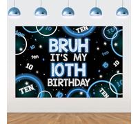 Wonmelody Bruh It’s My Birthday Decorations 4.92 * 3.28ft Bruh It’s My 10th Birthday Backdrop Banner Blue Black 10th Bday Decor for Boy Cheers to 10 Years Old Decor