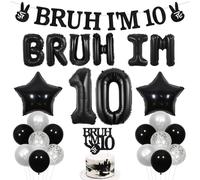 Wonmelody Bruh Its My Birthday Decor Black Bruh I'm 10 Birthday Decor Balloon Banner Bro I'm 10 Cake Topper Star Balloon Peace Out Single Digits Funny Happy 10th Bday Supplies for Teen Boy 10th Party
