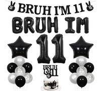 Wonmelody Bruh Its My Birthday Decor Black Bruh I'm 11 Birthday Decor Balloon Banner Bro I'm 11 Cake Topper Star Balloon Cheers to 11th Years Funny Happy Eleventh Bday Supplies for Teen Boy 11th Party
