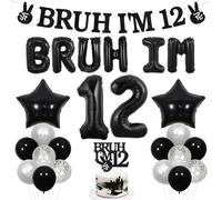 Wonmelody Bruh Its My Birthday Decor Black Bruh I'm 12 Birthday Decor Balloon Banner Bro I'm 12 Cake Topper Star Balloon Cheers to 12th Years Funny Happy Twelfth Bday Supplies for Teen Boy 12th Party