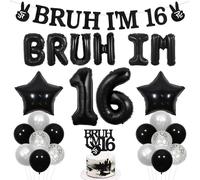 Wonmelody Bruh Its My Birthday Decor Black Bruh I'm 16 Birthday Decor Balloon Banner Bro I'm 16 Cake Topper Star Balloon Cheers to 16th Years Funny Happy Sixteenth Supplies for Teen Boy 16th Party