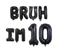 Wonmelody Bruh It's My Birthday Decorations Bruh IM 10 Balloon Banner It's My 10th Birthday Black 10th Bday Decor for Boy Cheers to 10 Years Old Decor