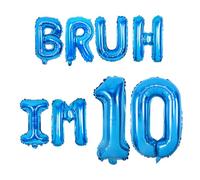 Wonmelody Bruh It's My Birthday Decorations Bruh IM 10 Balloon Banner It's My 10th Birthday Blue 10th Bday Decor for Boy Cheers to 10 Years Old Decor
