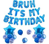Wonmelody Bruh Its My Birthday Decorations for Boy Blue Teens Birthday Party Decor It’s My Bday Balloons Banner Star Balloon Funny Bday Banner for Teenager 14th 13th 12th Party