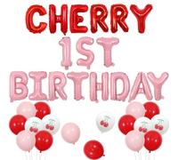 Wonmelody Cherry 1st Birthday Decorations Cherry 1st Birthday Balloon Banner Decorations Red and Pink Girls Cherry Birthday Decor Cherry Sweet One 1st Birthday Decor for Cherry First Themed Birthday