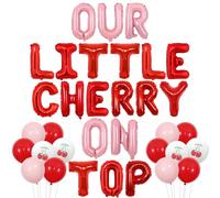 Wonmelody Cherry Birthday Decorations Our Little Cherry on Top Balloon Banner Cherry Baby Shower with Cherry Balloon Our Little Cherry on Top Decor for Pink Red Cherry Sweet One Birthday Baby Shower