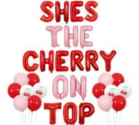 Wonmelody Cherry Birthday Decorations She's The Cherry On Top Balloon Banner Sweet Cherry Party Decor Cherry Pattern Balloons Fruit Themed Party Decor for Cherry Bridal Shower Baby Shower Party