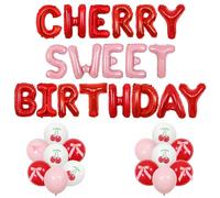 Wonmelody Cherry Sweet Birthday Decor Cherry Sweet Birthday Balloon Banner Cherries and Bows Theme Bday Balloon Our Little Cherries Is Turning One Decor for Sweetly One Two Sweetly Fruits Bday