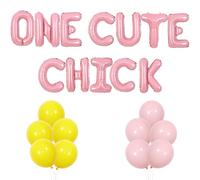Wonmelody Chick Themed 1st Birthday Party Decor One Cute Chick Birthday Decor Balloon Banner This Chicken Is One Balloon Yellow Pink Barnyard Farm Animal Bday Party Decor for Girl First Bday