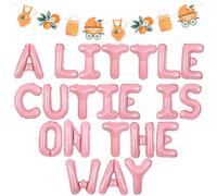 Wonmelody Citrus Baby Shower Decorations Girl A Little Cutie is On the Way Decorations Pink Balloon Banner Citrus Garlands Orange Pink Baby Shower Decor for Fruit Themed Newborn Party