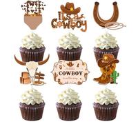 Wonmelody Cowboy Baby Shower Cupcake Toppers Western Cowboy Cake Decoration It'S A Cowboy Cupcake Toppers Wild West Party A Little Cowboy Is On The Way Decorations Cowboy Themed Party Supplies
