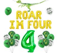 Wonmelody Dinosaur 4th Birthday Decorations Roar Im Four Decorations Dinosaur Happy Birthday Banner Number 4 Balloons Jungle Dino Theme Party Supplies