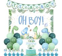 Wonmelody Dinosaur Baby Shower Decor for Boy Blue with Rawr its A Boy Backdrop Banner Hatching Soon Dinosaur Baby Shower Cupcake Toppers Supplies for Oh Boy Hatching Soon Baby Shower Dino Roar Party