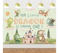 Wonmelody Dragon 1st Birthday Decorations 4.92 * 3.28ft Our Little Dragon is Turning One Backdrop Castle Dragon Theme Decoration for Boy’s 1st Birthday Dragon Decor Baby Shower Parrty Supplies