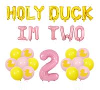 Wonmelody Duck 2nd Birthday Decorations Holy Duck I'm 2 Birthday Decor Girl Pink Yellow Balloon Banner Two Duckin Cute Supplies Glitter Duck Paper Cutouts Farm Animal Theme 2nd Supplies for Girl