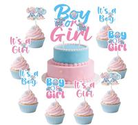 Wonmelody Elephant Gender Reveal Decorations 25Pcs Boy or Girl Elephant Gender Reveal Cake Topper Its a Boy or Girl Cupcake Toppers He or She What Will Baby Be Table Decor for Pink Blue Baby Shower