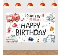 Wonmelody Emergency Birthday Decorations 5.9 * 3.6ft Happy Birthday Sound The Alarm Backdrop Banner Rescue Vehicle Birthday Decor Team Rescue Backdrop First Responder Transportation Party