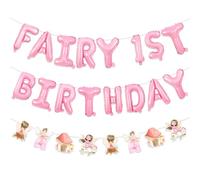 Wonmelody Fairy First Birthday Decorations for Girl Fairy 1st Birthday Balloon Banner Fairy Hanging garland Fairy Happy 1st Birthday Party Supplies Floral Fairy Garland for Girls 1st Birthday Decor