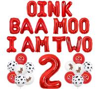 Wonmelody Farm Animal 2nd Birthday Party Decorations Red Oink Baa Moo I Am Two Balloon Banner Donkey Farmhouse Balloons Moo Moo I Am Two Decor Barnyard 2nd Birthday Supplies for 2nd Farmhouse Bday