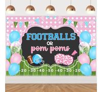 Wonmelody Football Gender Reveal Decorations 5 * 3ft Football or Pom Poms Gender-Reveal Backdrop Banner Pink and Blue Gender-reveal Soccer Baby Shower Party Decorations for Sport Baby Shower