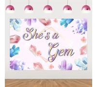 Wonmelody Gem Party Decorations for Girls 5 * 3 ft She's a Gem Backdrop Banner Geology Birthday Party Backdrop Jewel Birthday Party Decoration for Colorful Rocks and Minerals Treasure Diamond Party