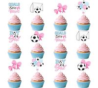 Wonmelody Goals or Bows Gender Reveal Decor 36Pcs Boy or Girl Cupcake Toppers Soccer Theme Baby Shower Decor It’s A Boy It’s A Girl Supplies for Pink Blue He Or She Bow Theme Newborn Party