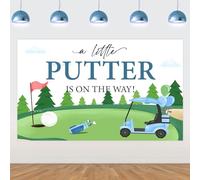 Wonmelody Golf Theme Baby Shower Decorations 5.91 * 3.61ft A Litter Putter is On The Way Backdrop Banner Blue Green Golf Themed Backdrop Putters Decor Gender Reveal Party Supplies for Boy Girl