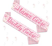 Wonmelody Goose Baby Shower Decorations Set, Pink Mama Goose & Daddy Goose Sashes with Pins, Pre-Strung Adjustable Sashes for Baby Shower Mom-to-Be Celebration
