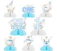 Wonmelody Goose First Birthday Decorations for Boy 8Pcs One Silly Goose Honeycomb Centerpieces Silly Goose Birthday Table Decor Geese Farm Animal First Birthday Supplies for Funny Goose Duck Party