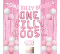 Wonmelody Goose First Birthday Decorations for Girl Pink One Silly Goose Balloon Banner Silly Goose 1st Decorations Farm Animal First Celebration Decorations Duck Theme Funny Goose Party Supplies