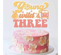 Wonmelody Groovy 3rd Birthday Cake Topper Decor Young Wild and Three Cake Topper Groovy Retro Hippie 60s 70s Birthday Dessert Table Cake Decor Daisy Hippie 3rd Birthday Decor for Boho Groovy 3rd Party