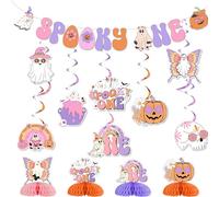Wonmelody Groovy Halloween 1st Birthday Party Decor Hippie Spooky One Banner Halloween Table Centerpiece Retro Boho Daisy Hanging Swirls Spooky Birthday Supplies for Spooky One Groovy Bday